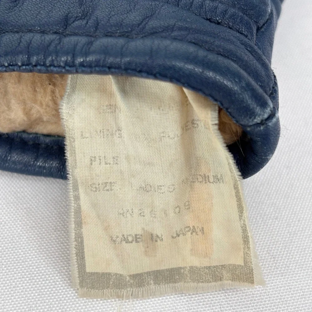 Vintage Snow Winter Gloves Japan Leather Blue Yellow Womens Sz S - Picture 7 of 7